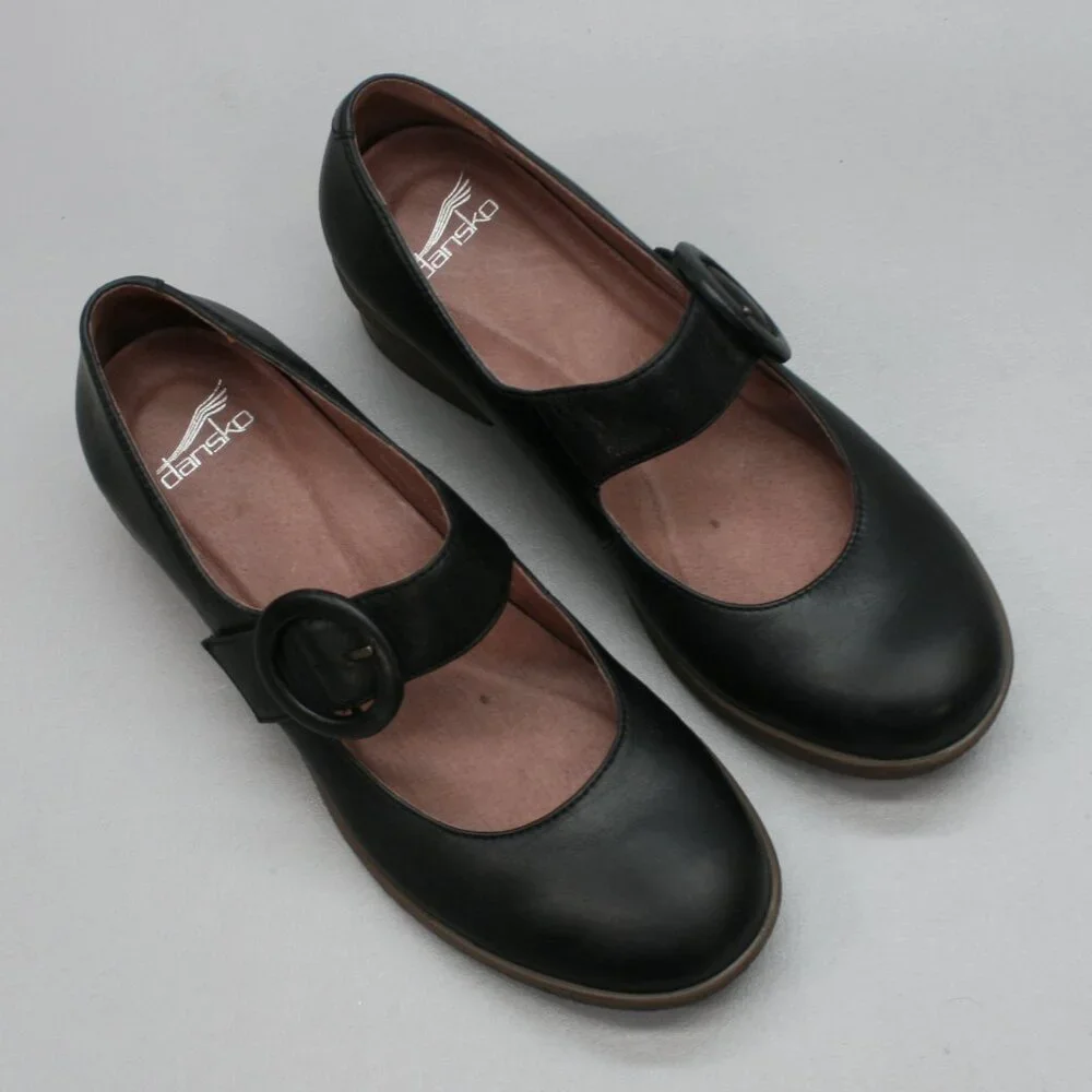 Dansko 39 Ladies 8.5-9 Brandy Black Burnished Leather Mary Jane Hook Loop Shoes - Picture 6 of 12